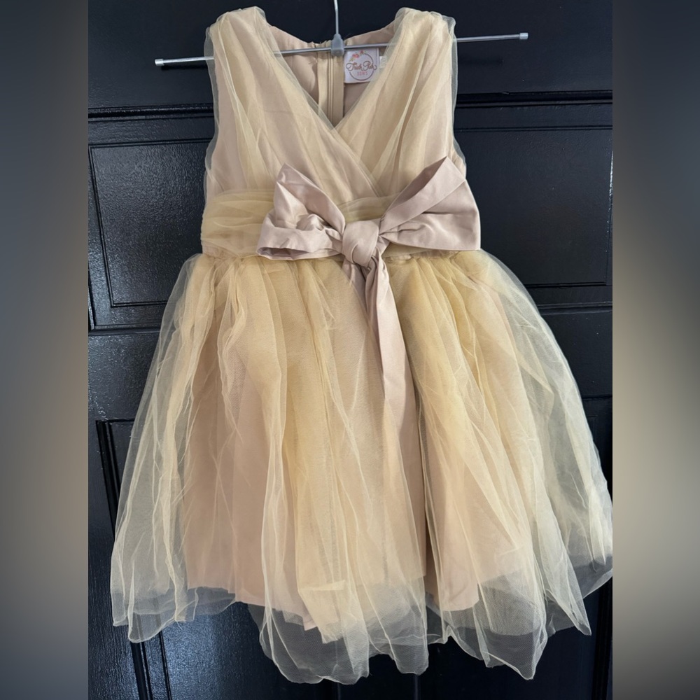 Toddler Girls Taupe Ballet Recital Bow Dress- Think Pink Bows size 100 3T-4T